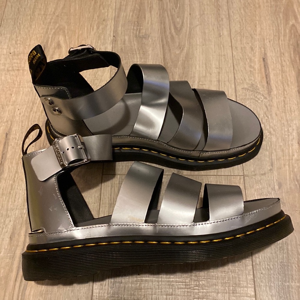Dr. Marten’s Clarissa II - Silver Metallic Leather Sandals - Women’s Size 10